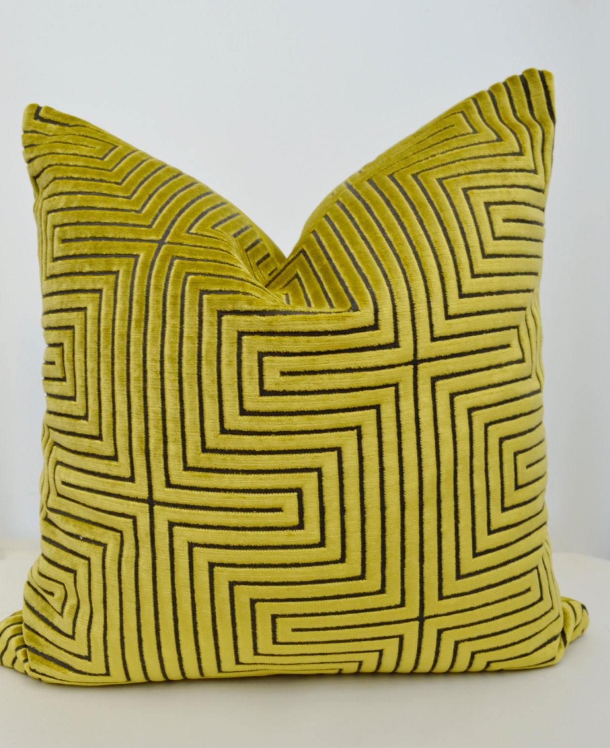 Green Velvet Pillow Cover Geometric Velvet Pillow by LaletDesign