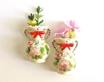 Set of 2 Small Vintage Flower Wall Vases