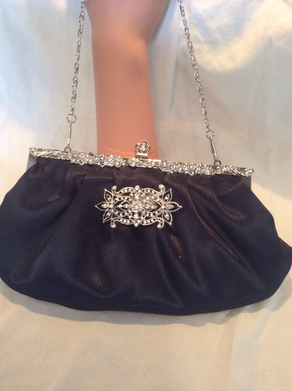Navy Satin Clutch Evening Bag Bridal Purse Bridal by MarcyWDesigns