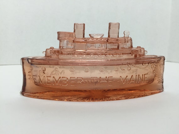 Remember the Maine Pink Depression Glass Boat Candy by FeliceFinds