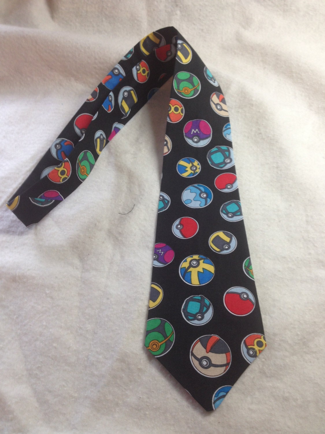 neck tie made from Pokemon Pokeball black cotton fabric