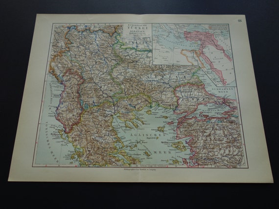 1913 antique map of Turkey Ottoman empire beautiful vintage