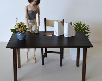 1:6 scale table_modern dollhouse furniture_wooden playscale dining table for 10" to 12" dolls_multiple finishes and sizes available.