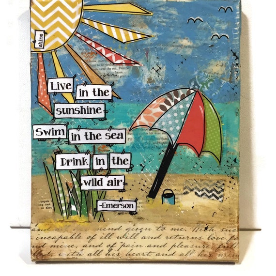 Beach Canvas Art Mixed Media Collage Art Live In The