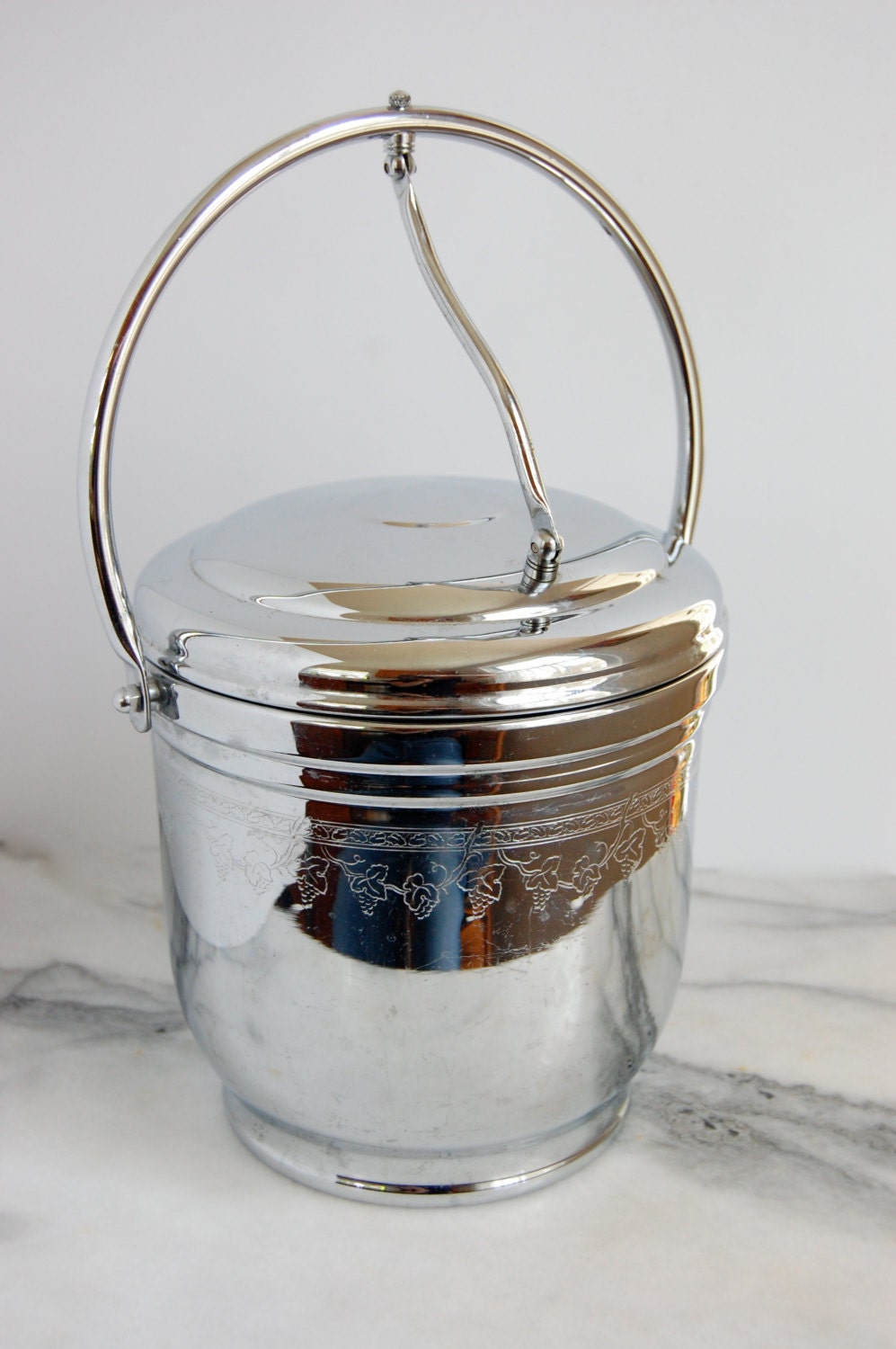 Vintage Chrome Ice Bucket with Glass Interior by PursuingVintage1