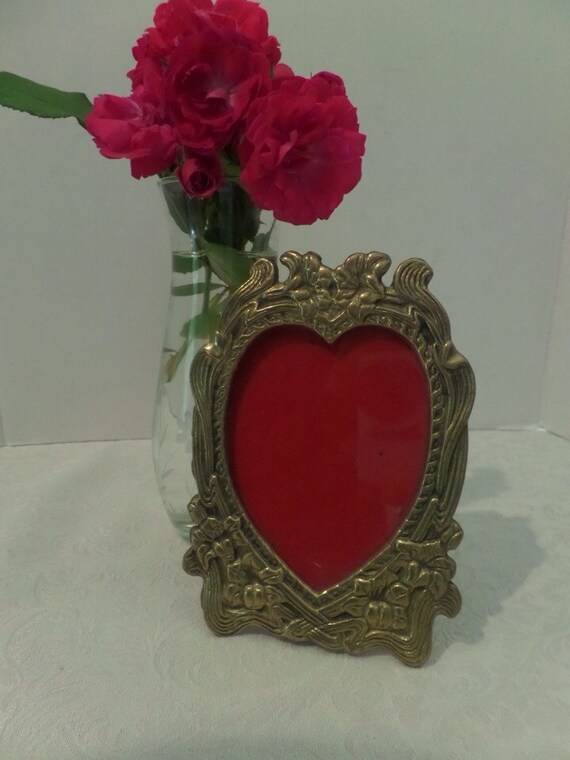 Vintage Brass Heart Shaped Picture Frame Art by TheFlyingHostess