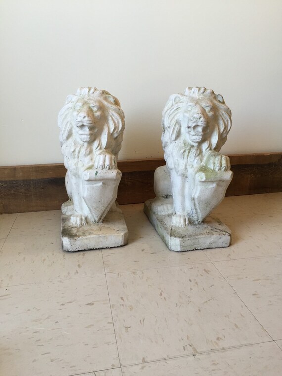 Vintage Concrete Lion Statues mid century by GardenStyleLiving