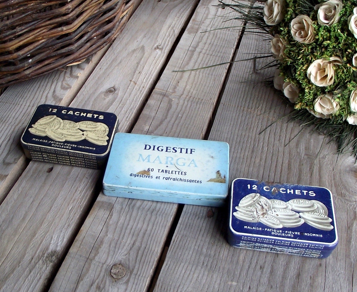 3 French vintage medicinal tins