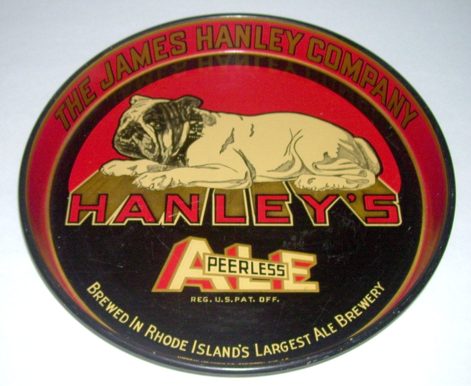Vintage Hanley Peerless Ale Red Black Bulldog Beer Tray Haute Juice