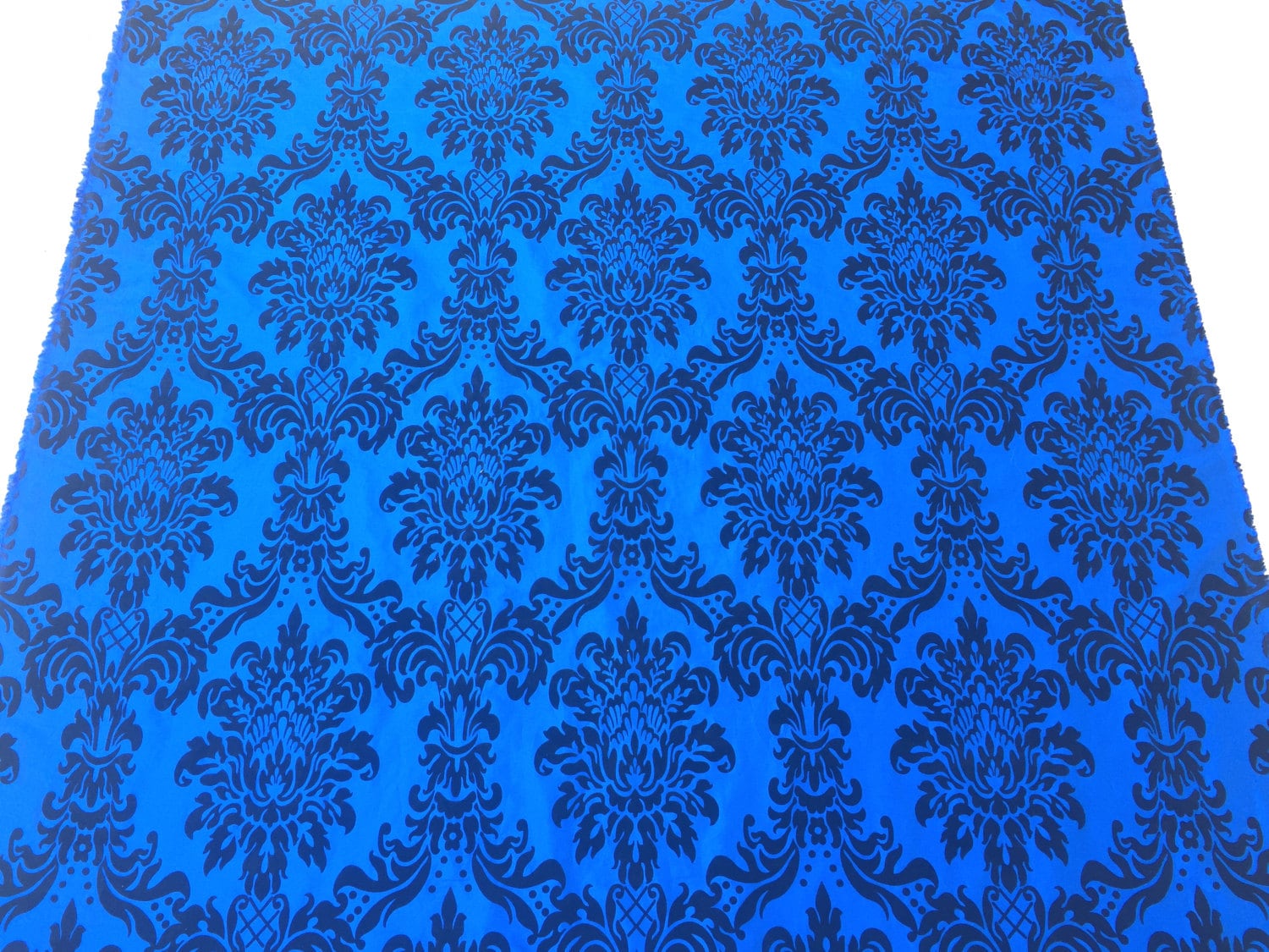 Royal Blue damask taffeta fabric Black velvet by