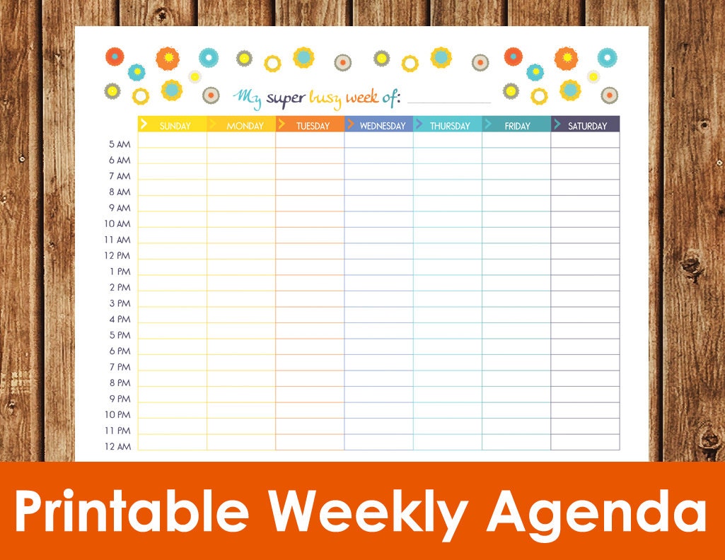 Super Cute and useful Weekly Agenda Printable PDF INSTANT