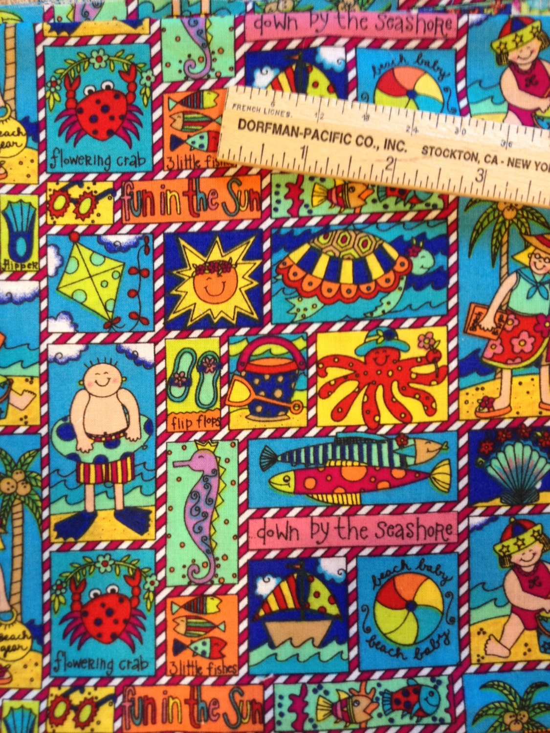 beach print cotton fabric bright colors 38 wide x