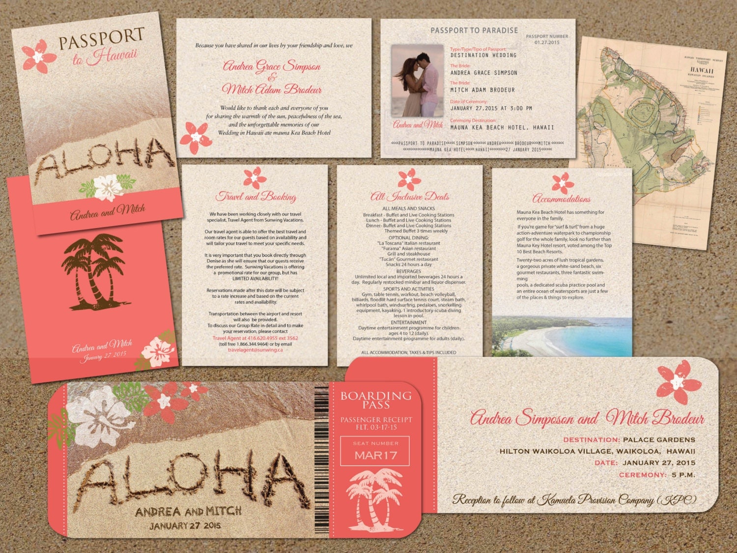 Hawaii Wedding Passport with Boarding Pass Set // Destination