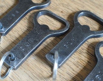 Personalized Keychain Bottle Opener, Customized Forged Bottle Opener, Single Opener with Initials or Date, Gifts for Guys, Father's Day Gift
