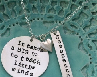 Teacher necklace, sterling silver necklace, name pendant, stamped