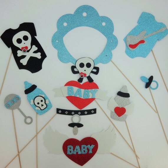Rocker Baby Shower Photo Booth Props Material Glitter Foam Free ship Photo Booth Props Plus a awesome Garland for a baby shower rock star Il_570xn