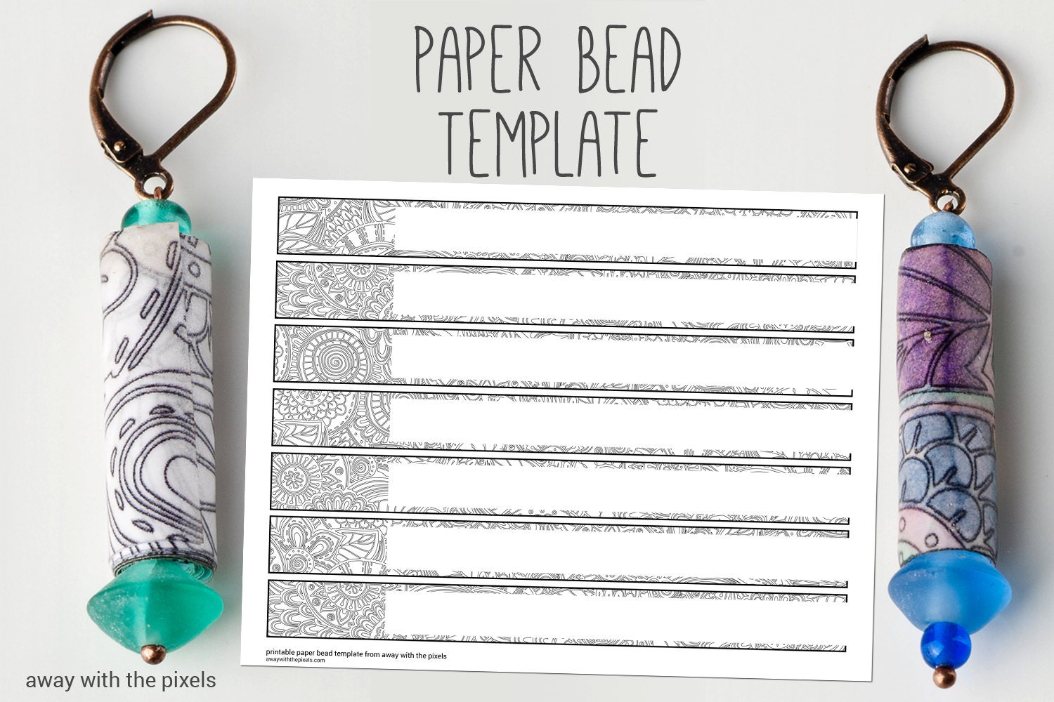 Download Black White Digital Paper Bead Template to Color DIY Paper