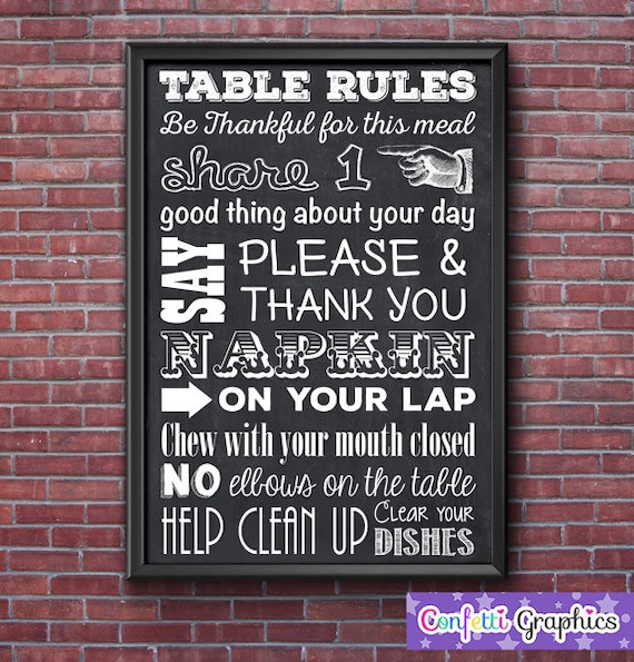 Table Rules Kitchen Dinning Room Wall Art Teacher Sign Poster