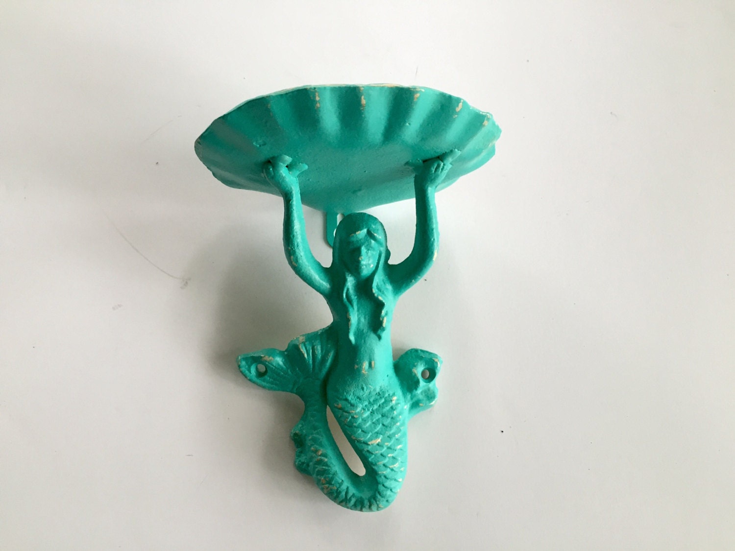 Wall mermaid soap dish cast iron turqoise beach theme bath
