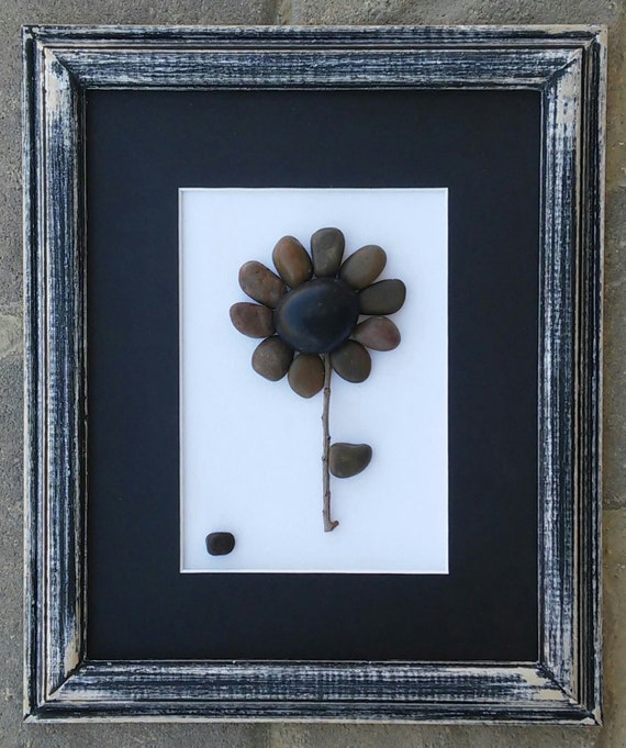 Pebble Art Rock Art Pebble Art Flower black and brown