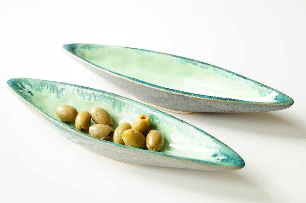 Ceramic Serving Bowl Set of 2 Green Olive Bowl Pottery by bemika