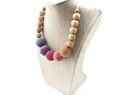 Nursing Necklace Wood Bead Crochet Teething Breastfeeding Necklace Mommy necklace eco friendly gift for new mom teether Baby Shower gift