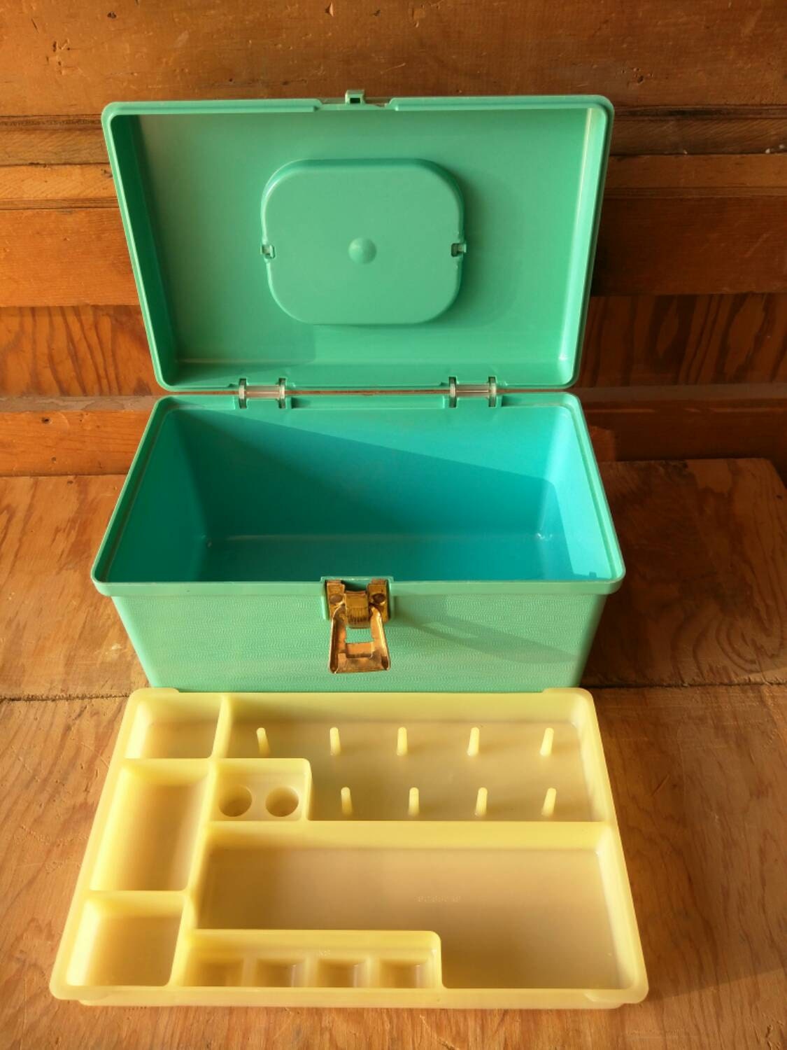 Vintage Aqua Teal Sewing Caddy Box Wilson Mfg. Corp by RetroRetake