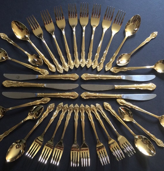 Vintage 49pc Set of Stainless Steel Korea Gold Electroplate