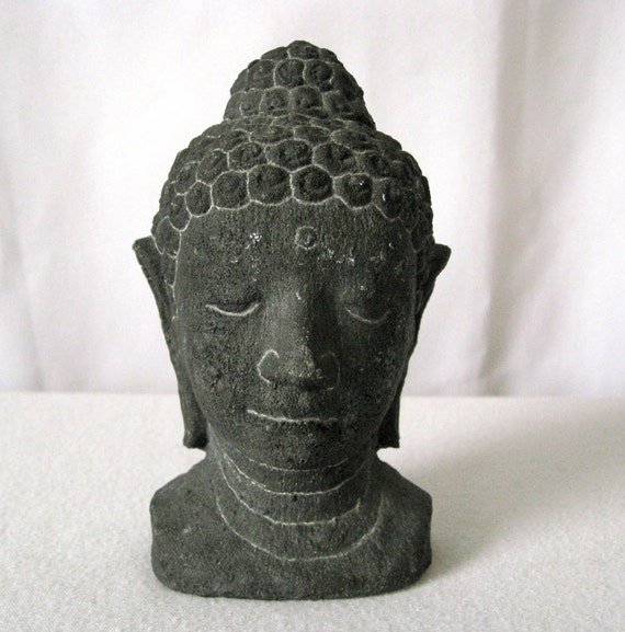 Vintage Buddha 5quot; Bust Buddhist Cement Statue / Sculpture for Altar 