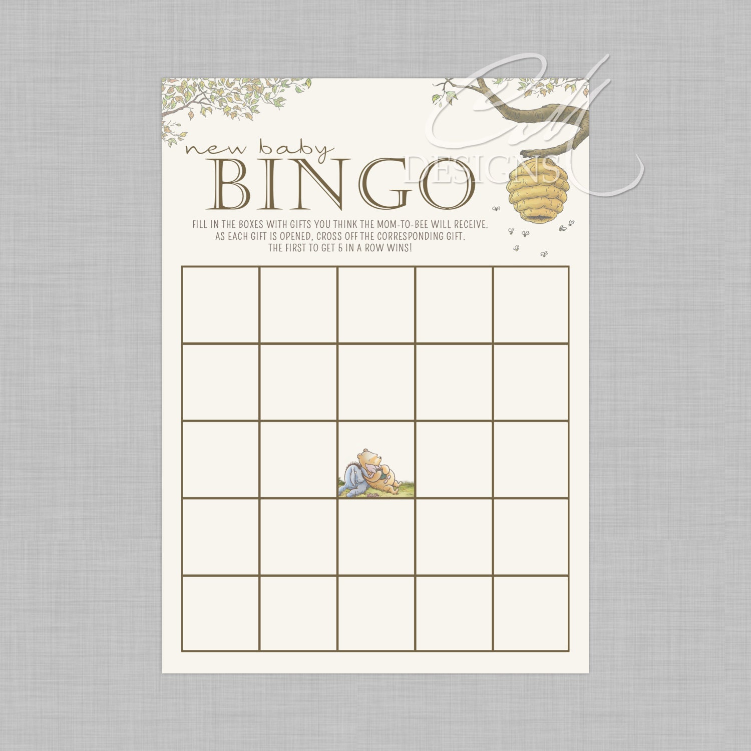 Classic Winnie The Pooh Baby Shower Bingo Game Cards Digital File My