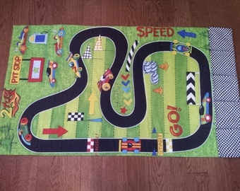 Race Car Track Roll Up Play Mat-Toy Car Pockets-Playmat-Car Play Mat-Race Track-Personalized-Car Mat-Boy Girl Christmas Gift-Quilt-Road