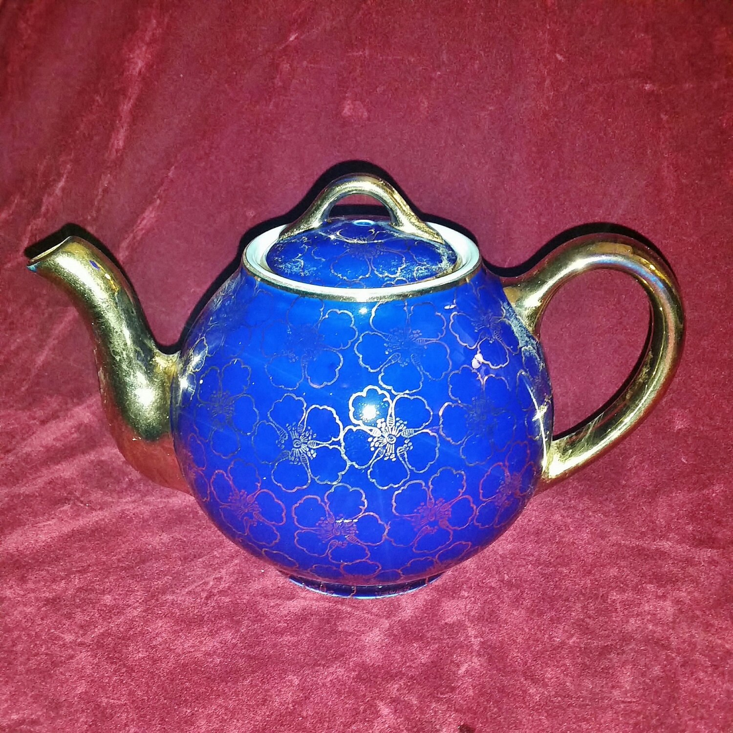Cobalt Blue and Gold Trim Hall 6 Cup Teapot