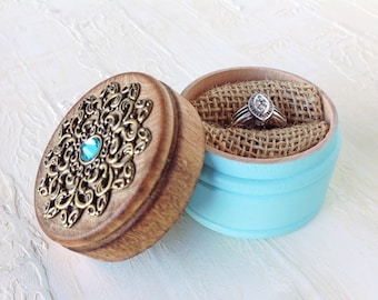Engagement ring box - wedding ring holder - ring box - turquoise