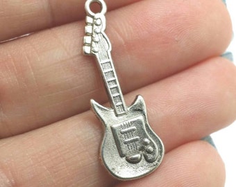 BULK 40 Guitar Charms, Silver Guitar Charms, Band Charms, Musician Charms, Bulk Charms (5-1032)