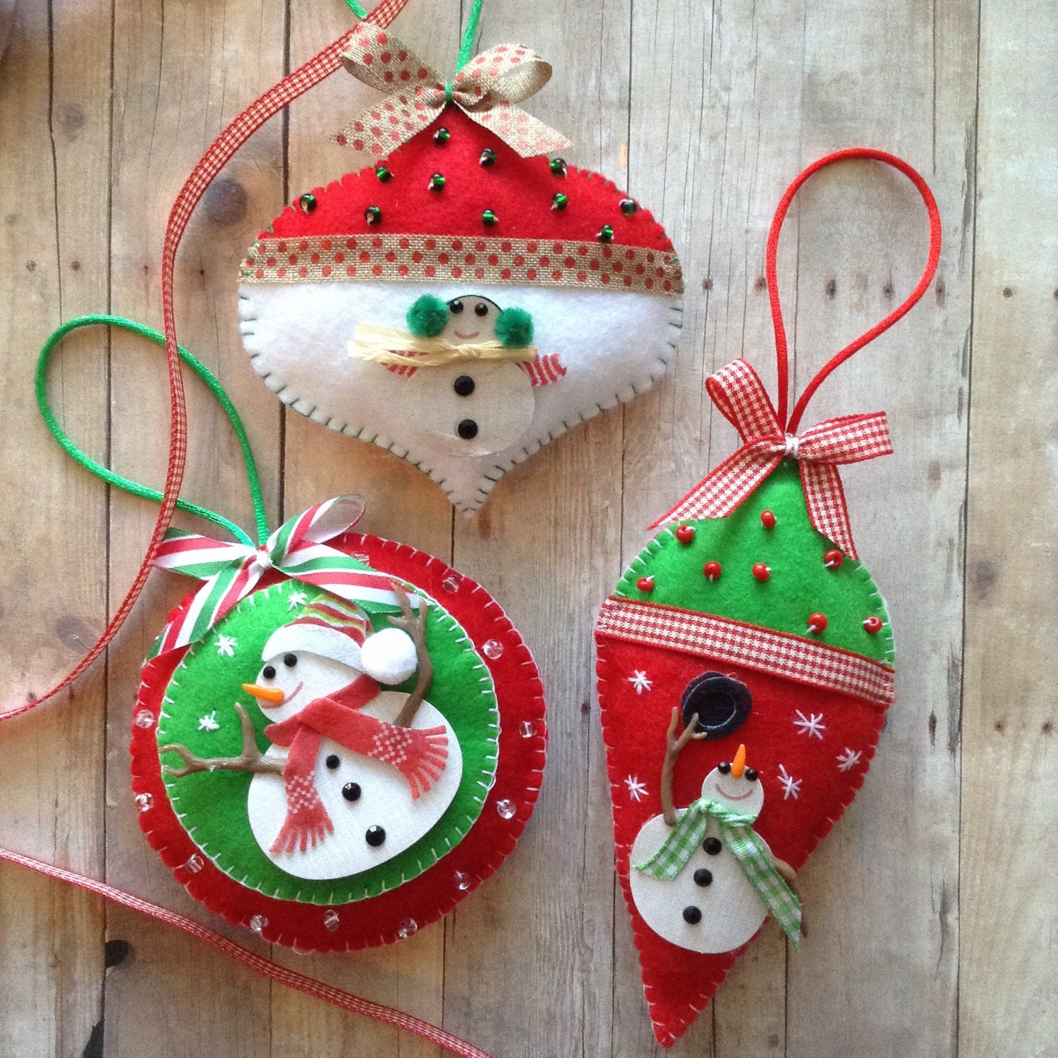 Snowman Felt Ornaments /Christmas Snowman Ornaments / Set of 3