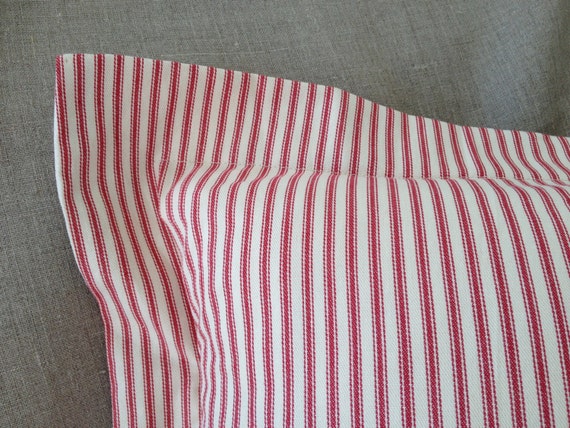 20x 26 Red Ticking Pillow Sham with 2 flap