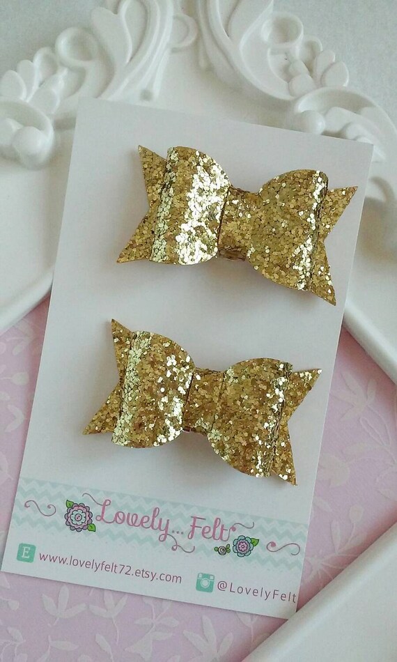 Gold Glitter Bows Shoe Clips Golden Glitter Bow by