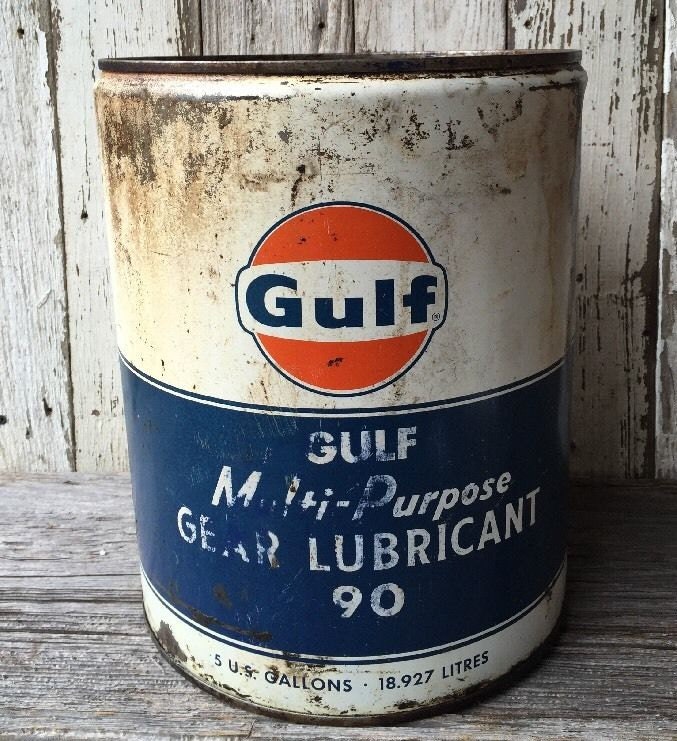 Vintage 5 Gallon Gulf Texas TX Oil Gas Metal Can Bucket Sign