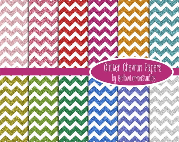 Glitter digital paper "CHEVRON GLITTER " glitter paper, pink, red, chevron, blue, yellow, purple, green, turquoise, light pink, bright green