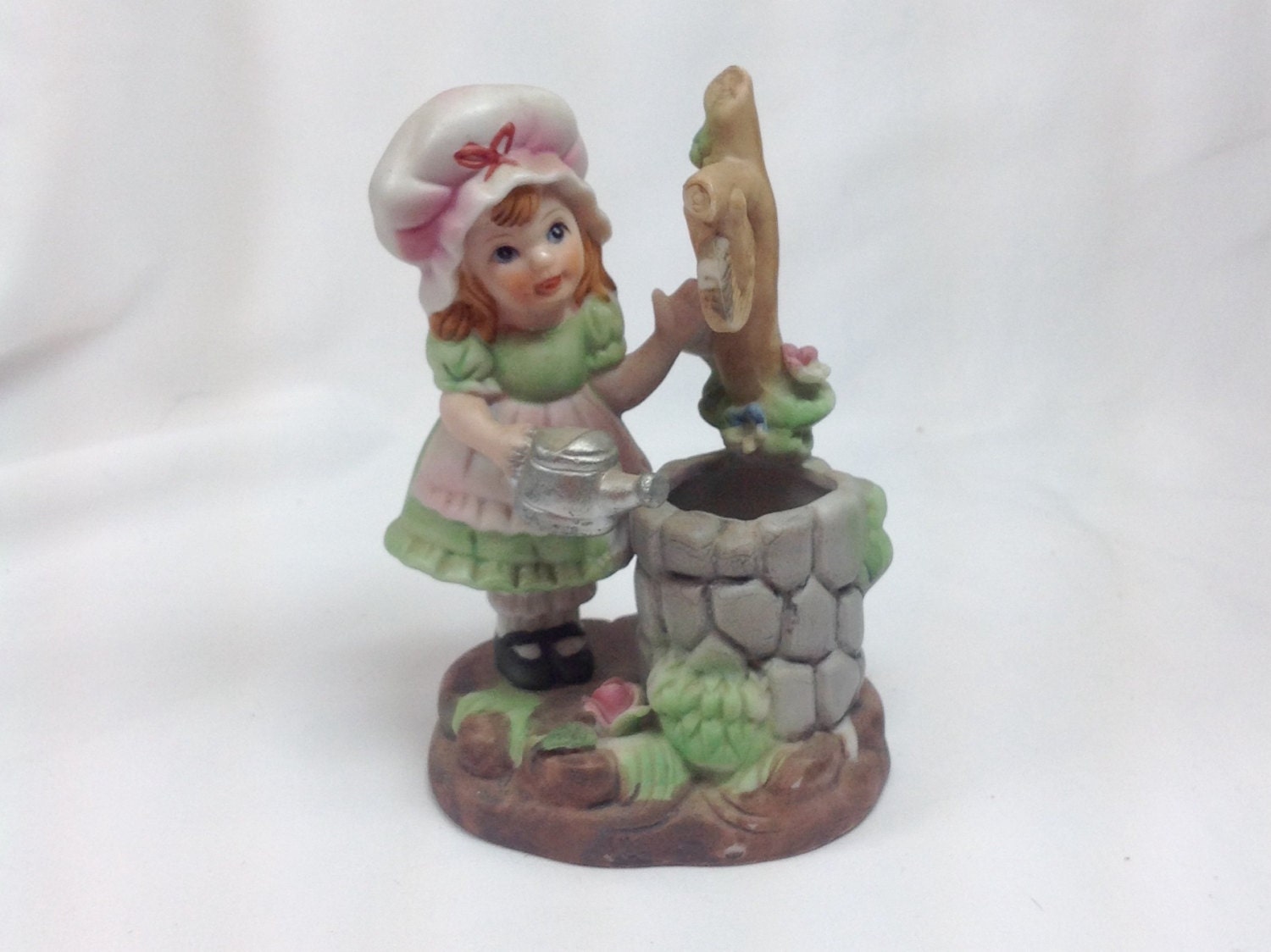 Vintage Royal Crown Porcelain Girl at Well Figurine Pink Green