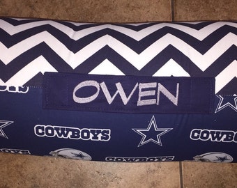 Personalized Preschool / Kinder Nap Mat in NFL Dallas Cowboy with Pillow, Minky Blanket and 1" memory foam
