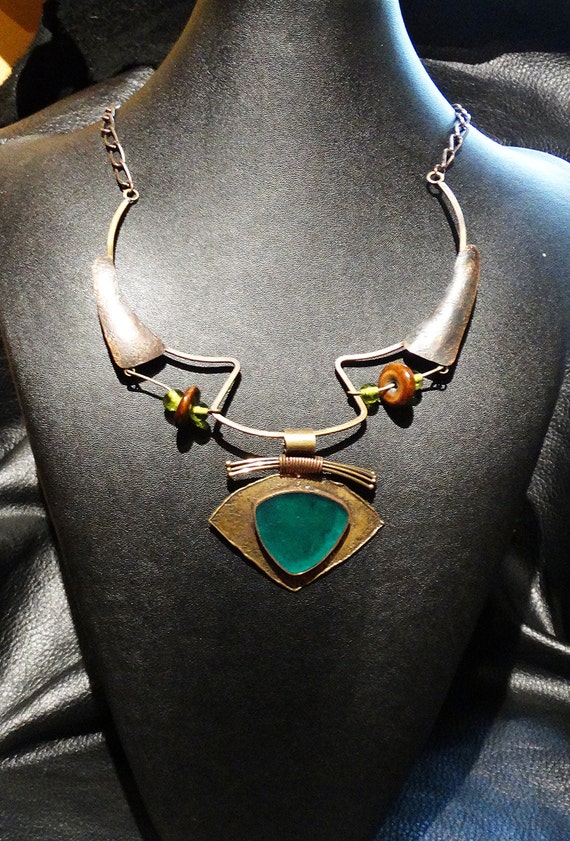 Modernist Brutalist Necklace Brass Adjustable Vintage