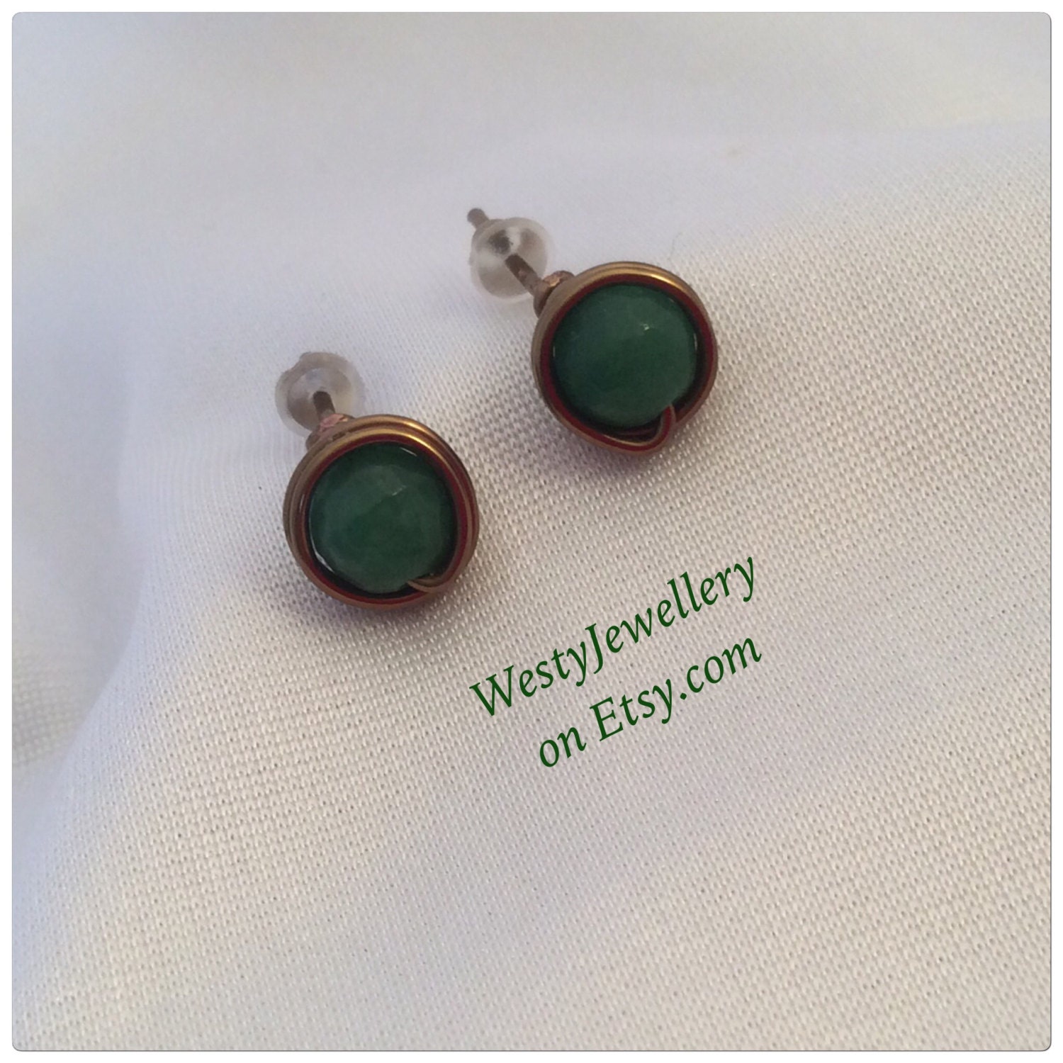 Emerald Stud Earrings Emerald Genuine Gemstone by WestyJewellery