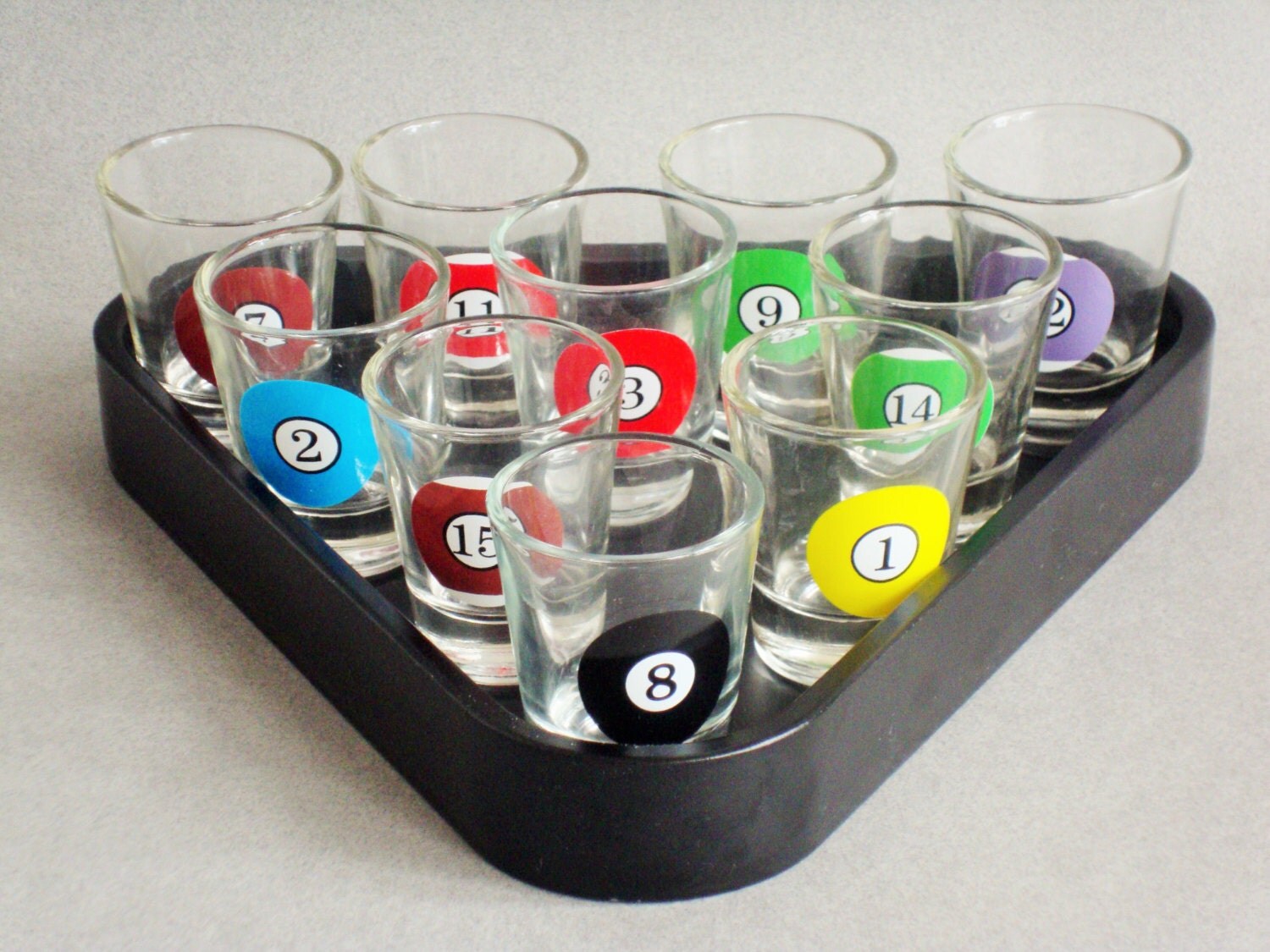 Billiards Barware Set Pool Ball Shot Glasses and Tray Pool
