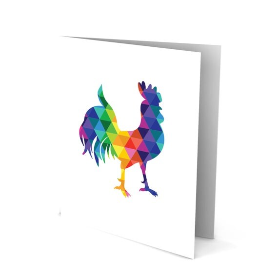 The Rainbow Rooster Greeting Card with Type - Vive la coq