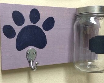 Dog Leash holder, dog treat holder, dog decor, dog leash hanger, dog leashes, pet supplies, pet lover, pet accessories, mason jar decor