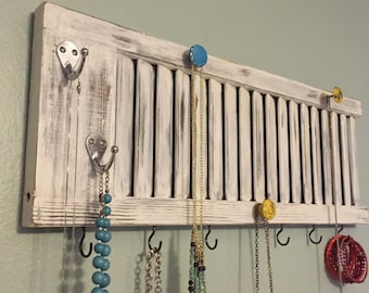 Shutter jewelry rack, shutter decor, Jewelry holder, jewelry display, shutter with knobs, jewelry organizer, jewelry storage, shabby chic