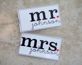 Mr. and Mrs. Luggage Tag - Set of Two Custom Bag Tags, Honeymoon Luggage Tag