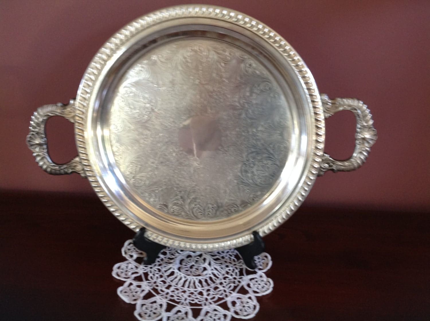 Vintage Silver on Copper Serving Tray