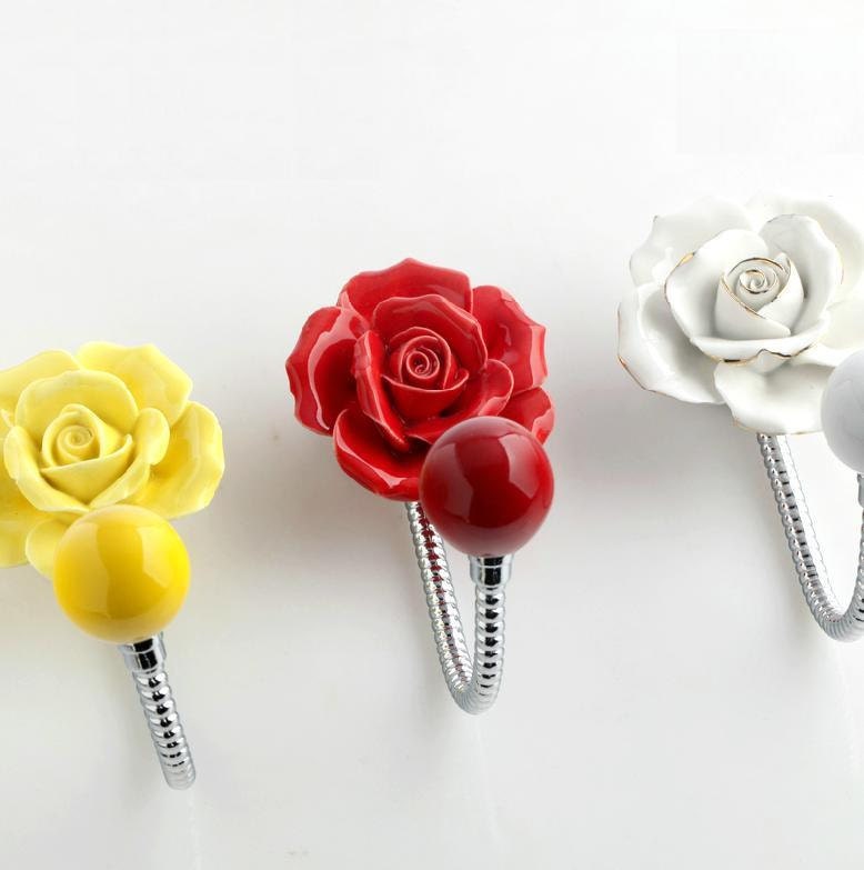 Rose Decorative Wall Hook / Vintage Look Ceramic Wall Hooks